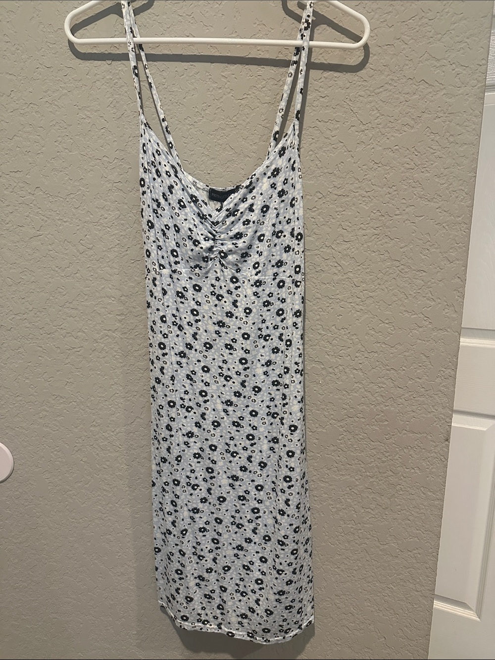 PrettyLittleThing White Slip Dress with Black Daisy Motif